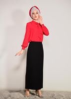 Tesettür giyim SİYAH GİZLİ YIRTMAÇLI FERMUARLI ETEK 6167 