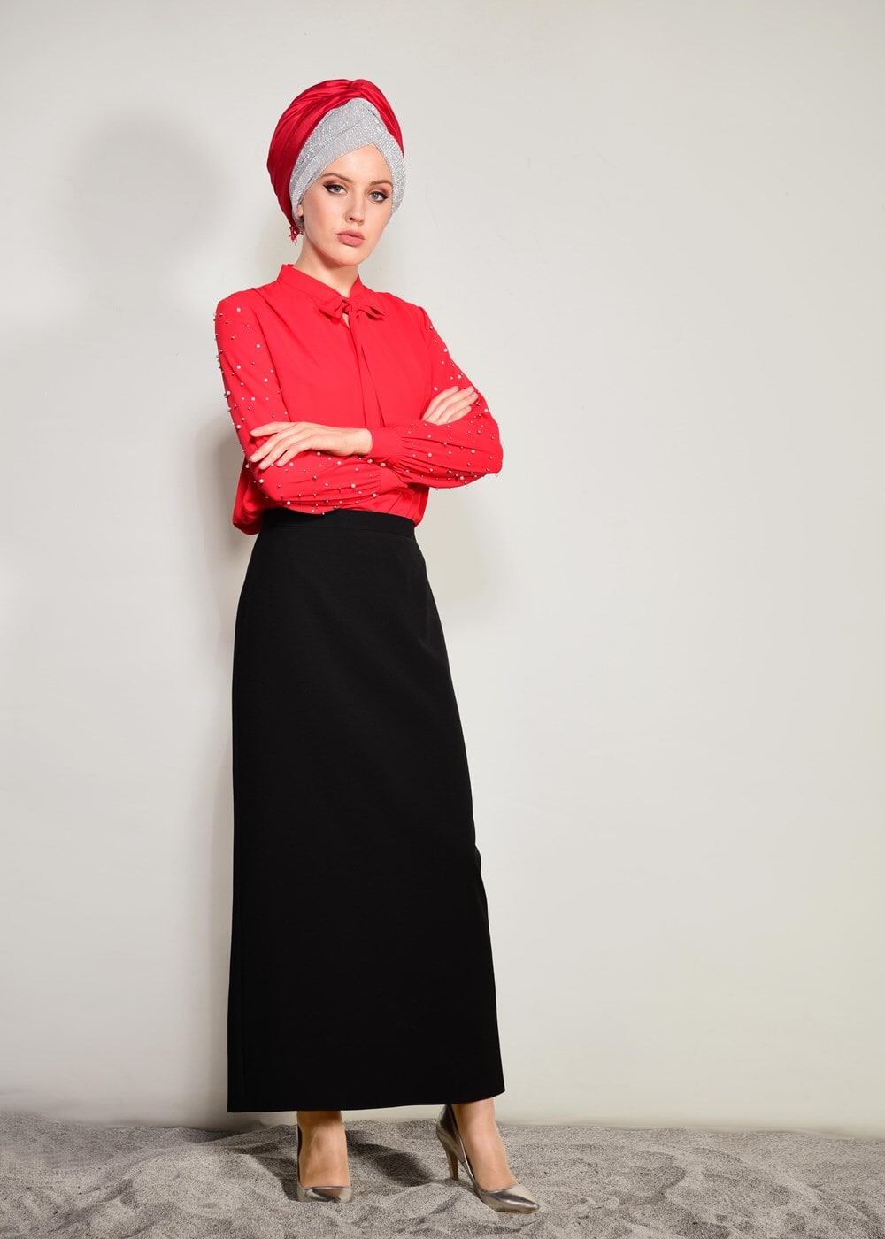 Tesettür giyim SİYAH GİZLİ YIRTMAÇLI FERMUARLI ETEK 6167 