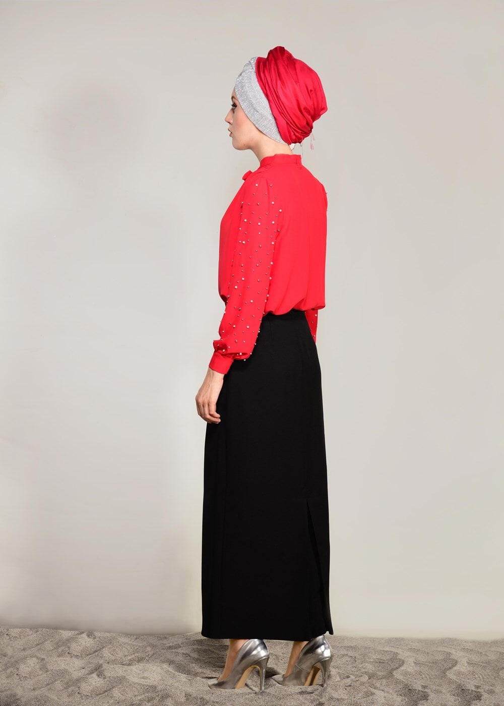 Tesettür giyim SİYAH GİZLİ YIRTMAÇLI FERMUARLI ETEK 6167 