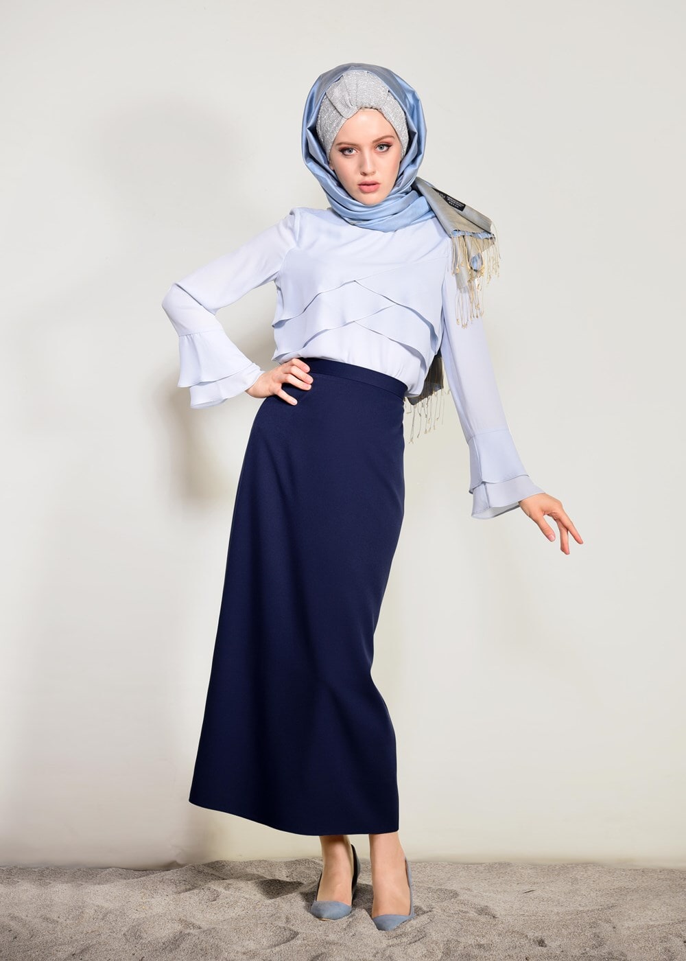 Tesettür giyim LACİVERT GİZLİ YIRTMAÇLI FERMUARLI ETEK 6167 