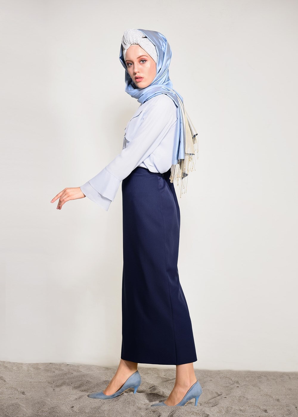 Tesettür giyim LACİVERT GİZLİ YIRTMAÇLI FERMUARLI ETEK 6167 