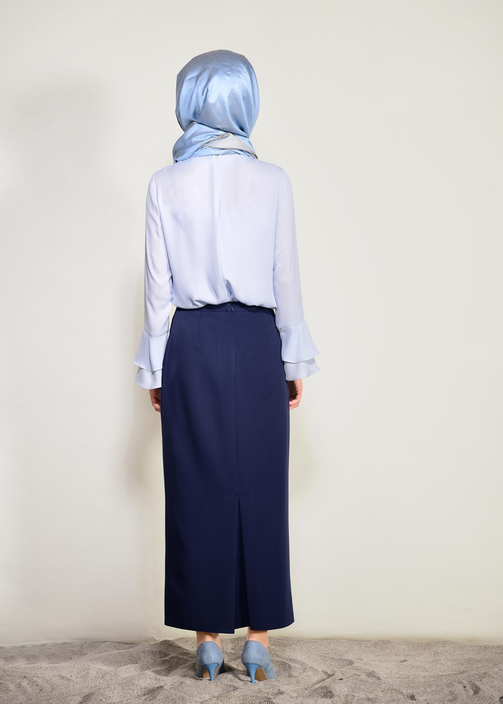 Tesettür giyim LACİVERT GİZLİ YIRTMAÇLI FERMUARLI ETEK 6167 