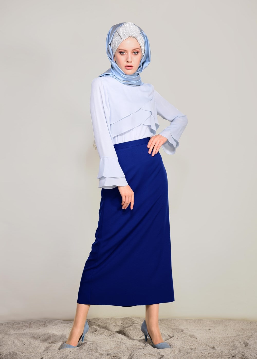 Tesettür giyim LACİVERT GİZLİ YIRTMAÇLI FERMUARLI ETEK 6167 