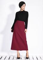 Tesettür giyim BORDO GİZLİ YIRTMAÇLI FERMUARLI ETEK 6167 