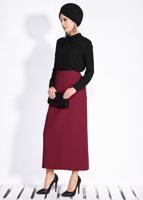 Tesettür giyim BORDO GİZLİ YIRTMAÇLI FERMUARLI ETEK 6167 