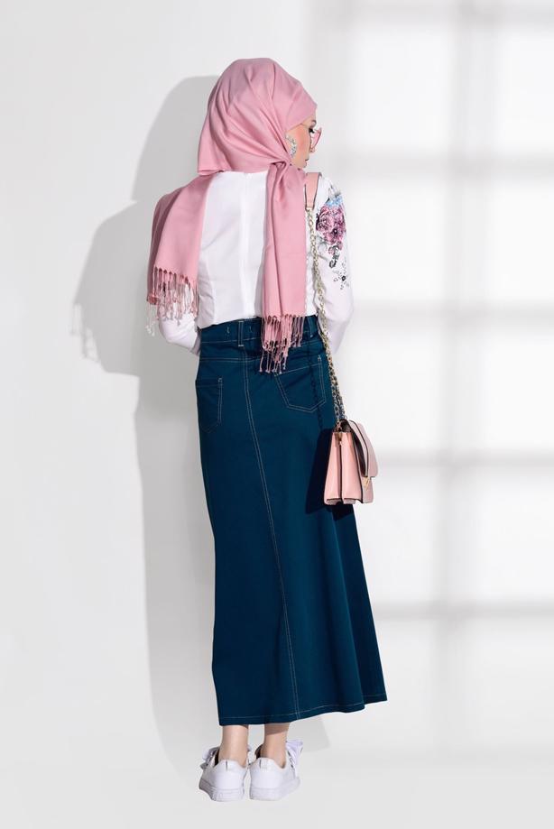 Tesettür giyim  T 7012 Telvin-İşleme Detaylı Spor Etek - TRENDTESETTÜR