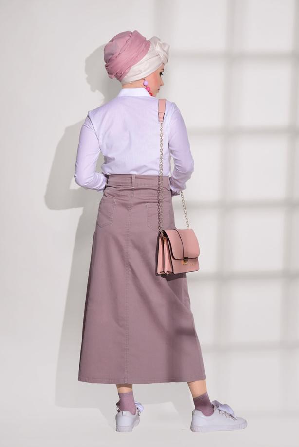 Tesettür giyim  T 7012 Telvin-İşleme Detaylı Spor Etek - TRENDTESETTÜR