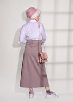 Tesettür giyim PEMBE T 7012 Telvin-İşleme Detaylı Spor Etek