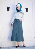 Tesettür giyim MAVİ T 7012 Telvin-İşleme Detaylı Spor Etek