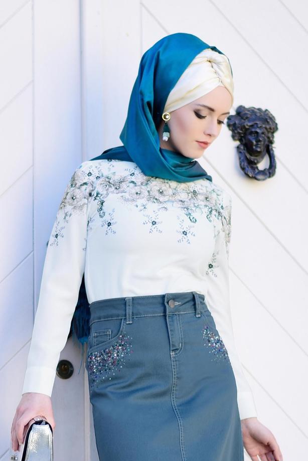 Tesettür giyim  T 7012 Telvin-İşleme Detaylı Spor Etek - TRENDTESETTÜR