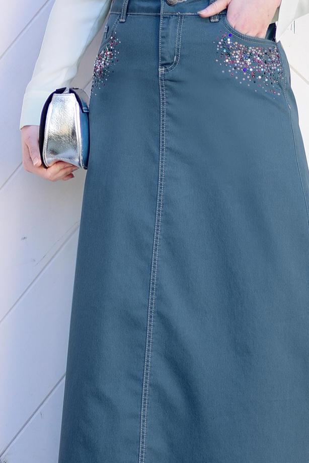 Tesettür giyim  T 7012 Telvin-İşleme Detaylı Spor Etek - TRENDTESETTÜR