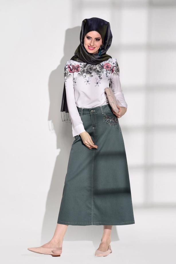 Tesettür giyim  T 7012 Telvin-İşleme Detaylı Spor Etek - TRENDTESETTÜR
