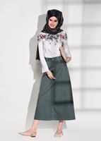 Tesettür giyim YEŞİL T 7012 Telvin-İşleme Detaylı Spor Etek
