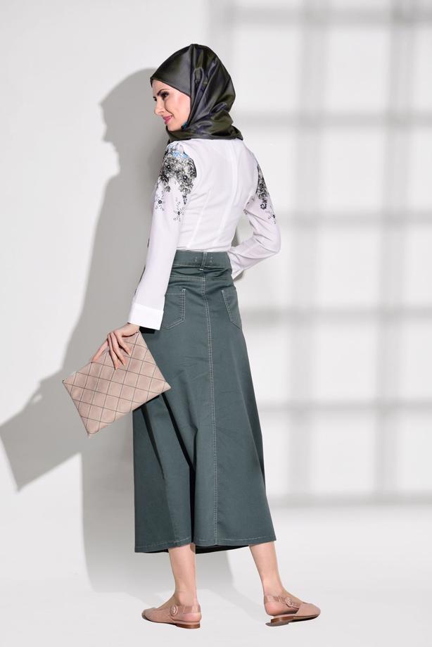 Tesettür giyim  T 7012 Telvin-İşleme Detaylı Spor Etek - TRENDTESETTÜR