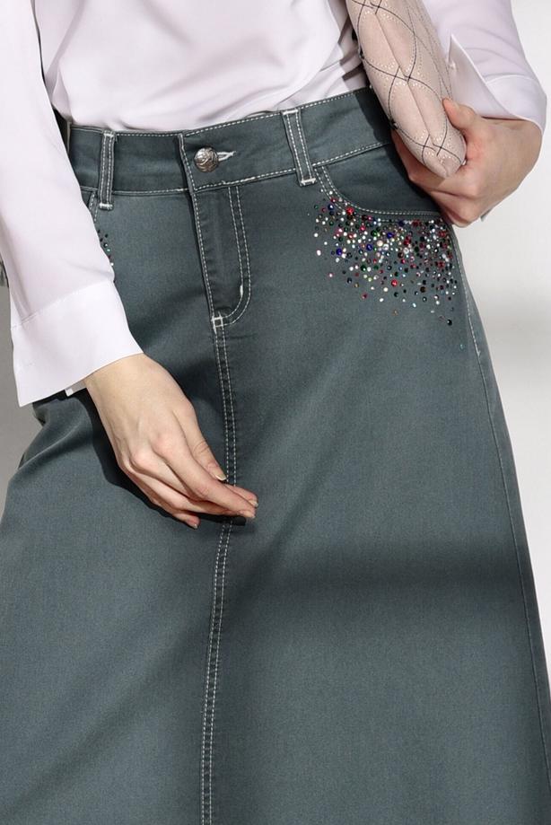 Tesettür giyim  T 7012 Telvin-İşleme Detaylı Spor Etek - TRENDTESETTÜR