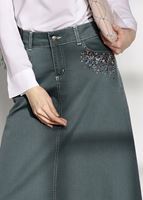 Tesettür giyim YEŞİL T 7012 Telvin-İşleme Detaylı Spor Etek