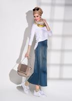 Tesettür giyim LACİVERT T 7091 Telvin-Zımba Detaylı Denim Etek