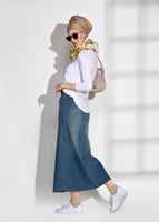 Tesettür giyim LACİVERT T 7091 Telvin-Zımba Detaylı Denim Etek