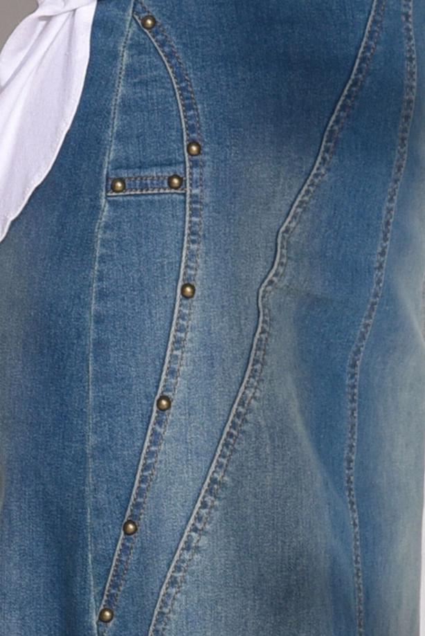 Tesettür giyim  T 7091 Telvin-Zımba Detaylı Denim Etek - TRENDTESETTÜR