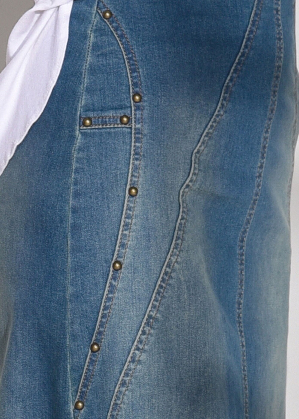 Tesettür giyim LACİVERT T 7091 Telvin-Zımba Detaylı Denim Etek