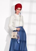 Tesettür giyim LACİVERT T 7623 Magazin-Kemer Detaylı Denim Etek