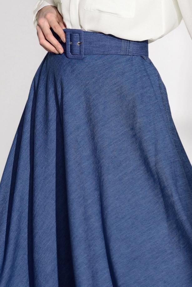 Tesettür giyim  T 7623 Magazin-Kemer Detaylı Denim Etek - TRENDTESETTÜR