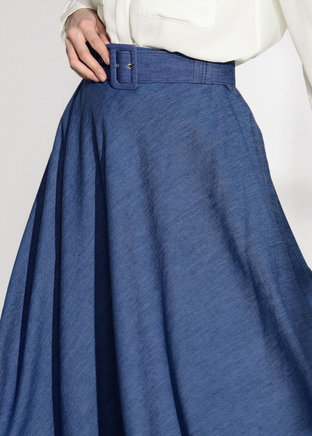 Tesettür giyim LACİVERT T 7623 Magazin-Kemer Detaylı Denim Etek