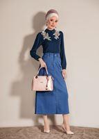 Tesettür giyim LACİVERT CEP DETAYLI DENİM ETEK 8912 