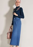 Tesettür giyim LACİVERT CEP DETAYLI DENİM ETEK 8912 