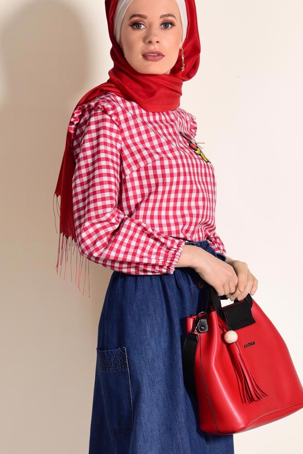 Tesettür giyim  DÜĞMELİ CEP DETAYLI DENİM ETEK 8991  - TRENDTESETTÜR