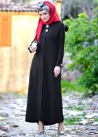 Tesettür giyim SİYAH BROŞ DETAYLI FERACE 02981-1 