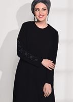 Tesettür giyim SİYAH İŞLEME DETAYLI FERACE 10981 