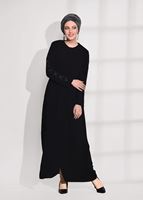Tesettür giyim SİYAH İŞLEME DETAYLI FERACE 10981 