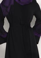 Tesettür giyim SİYAH KOLLARI GÜPÜR DETAYLI BELİ KUŞAKLI FERACE 31987