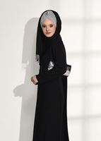 Tesettür giyim SİYAH TAŞ BASKI DETAYLI FERMUARLI FERACE 40981 