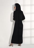 Tesettür giyim SİYAH TAŞ BASKI DETAYLI FERMUARLI FERACE 40981 