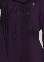 Tesettür giyim MOR TAŞ BASKI DETAYLI FERMUARLI FERACE 40981 