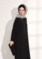 Tesettür giyim SİYAH TAŞ BASKI DETAYLI FERACE 90981