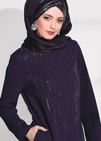 Tesettür giyim MOR TAŞ BASKI DETAYLI FERACE 90981