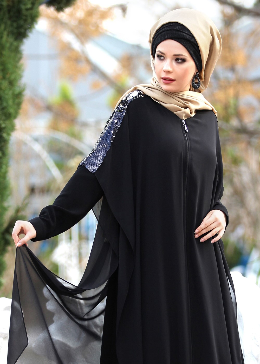 Vêtements hijab NOIR COUCHE DE FINITION PAILLETTE T 5662