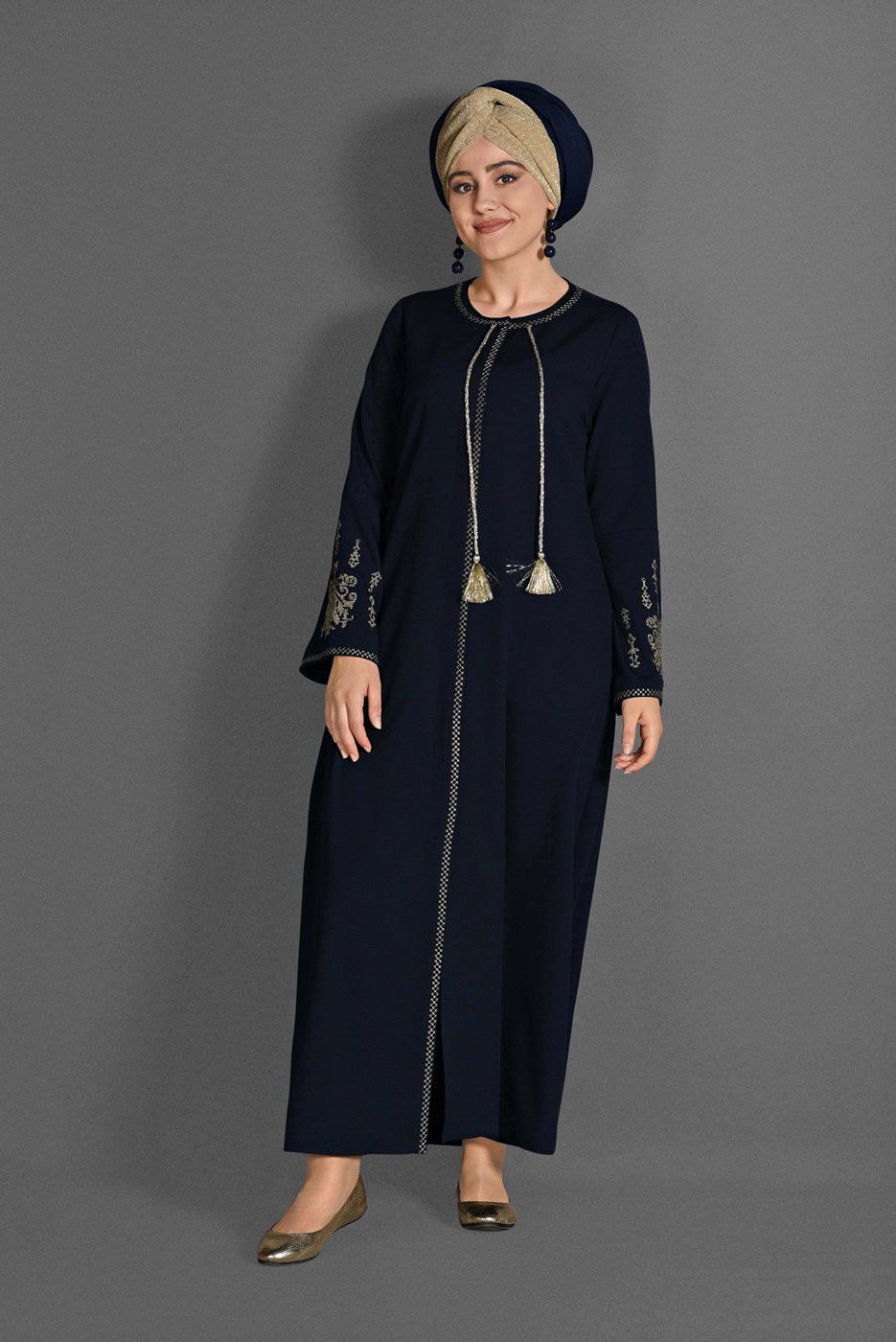 Hijab clothing NAVY BLUE EMBROIDERY DETAIL TOPCOAT T 7962 