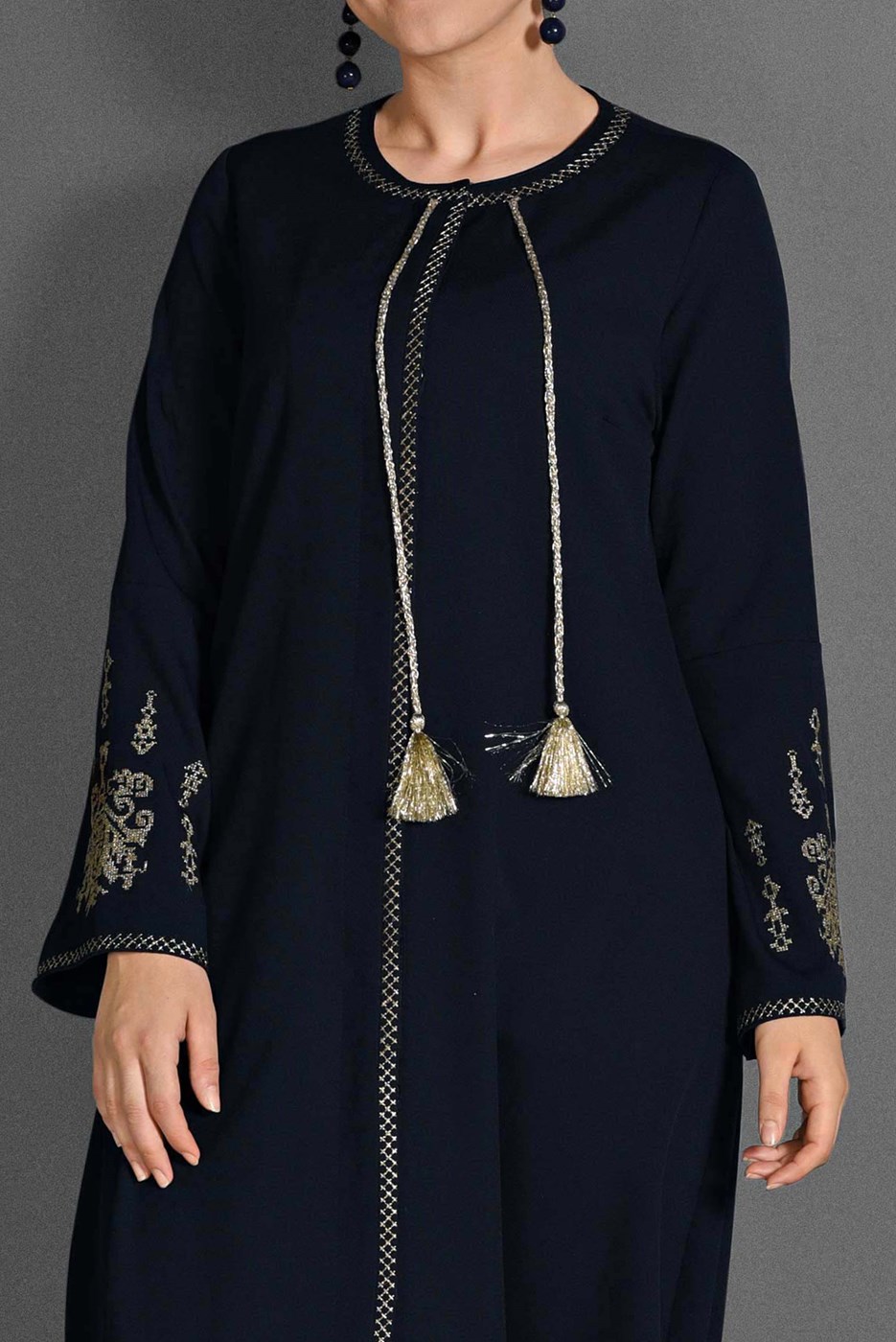 Hijab clothing NAVY BLUE EMBROIDERY DETAIL TOPCOAT T 7962 