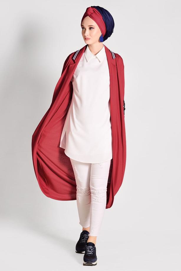 Tesettür giyim  ŞERİT DETAYLI UZUN HIRKA 85571  - TRENDTESETTÜR