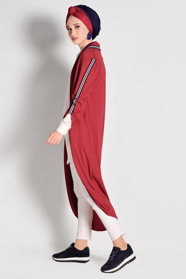 Tesettür giyim  ŞERİT DETAYLI UZUN HIRKA 85571  - TRENDTESETTÜR