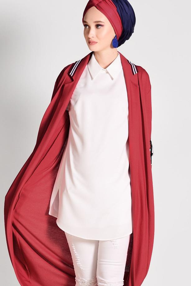 Tesettür giyim  ŞERİT DETAYLI UZUN HIRKA 85571  - TRENDTESETTÜR