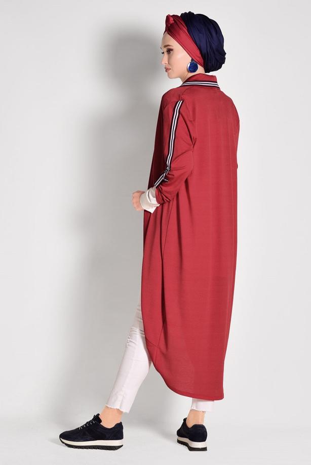 Tesettür giyim  ŞERİT DETAYLI UZUN HIRKA 85571  - TRENDTESETTÜR