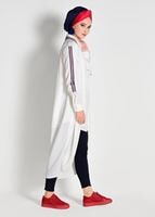 Tesettür giyim EKRU ŞERİT DETAYLI UZUN HIRKA 85571 