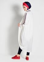Tesettür giyim EKRU ŞERİT DETAYLI UZUN HIRKA 85571 