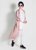 Tesettür giyim PUDRA ŞERİT DETAYLI UZUN HIRKA 85571 