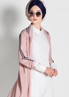 Tesettür giyim PUDRA ŞERİT DETAYLI UZUN HIRKA 85571 